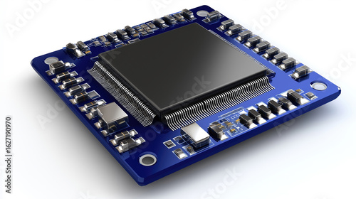 High-performance microcontroller on a circuit board ready for electronic projects