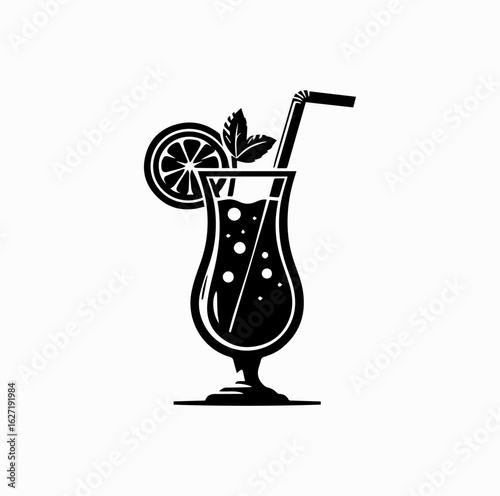 Tropical Summer Drink – Refreshing Beverage Silhouette Vector