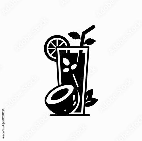Tropical Summer Drink – Refreshing Beverage Silhouette Vector