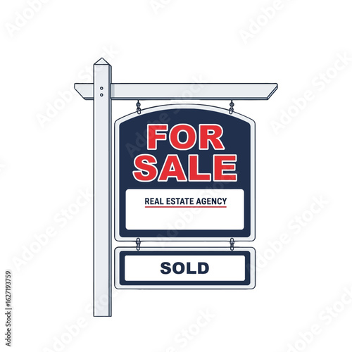 A classic "For Sale" real estate sign now marked "Sold," signifying a successful property transaction.