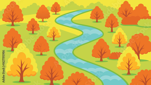 Bird’s-Eye View of a Meandering River Through a Pastoral Landscape – Aerial Nature Scene.