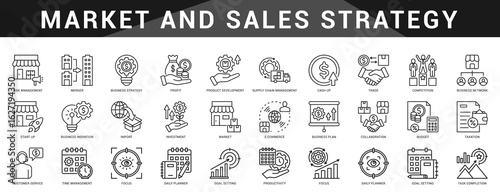 Complete set of icons for marketing and sales strategy including customer journeys, funnels, branding, conversion, and audience targeting.