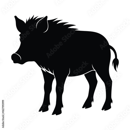 Black silhouette of a wild boar standing sideways on a white background animal wildlife