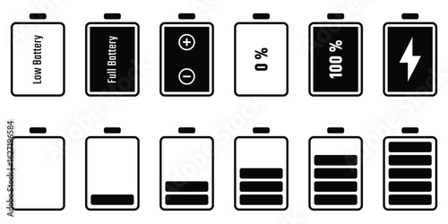 Battery level display mark set, vector illustration, battery icon, battery level icon set