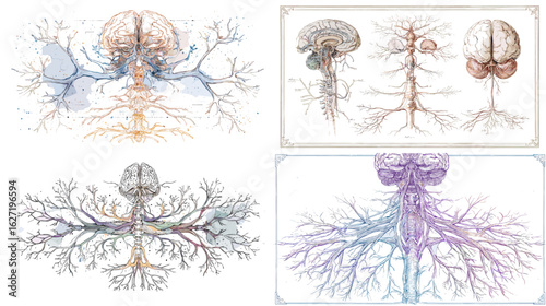 Detailed anatomical illustrations of the human nervous system and brain pathways. Ideal for medical education, healthcare publications, and scientific presentations.

