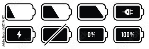 Battery icon. Battery charge icon set. High quality black style vector icons. Battery charge indicator. Battery charge level, energy, full vector illustration