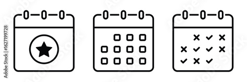 Calendar icons. Editable stroke. Containing time management, wall calendar.