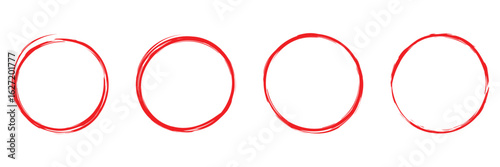 Hand drawn red circle highlighter line strokes outline sketch set. Vector red marker circular lines, doodle round circles for message note mark design element. Pencil or pen bubble sketch vector