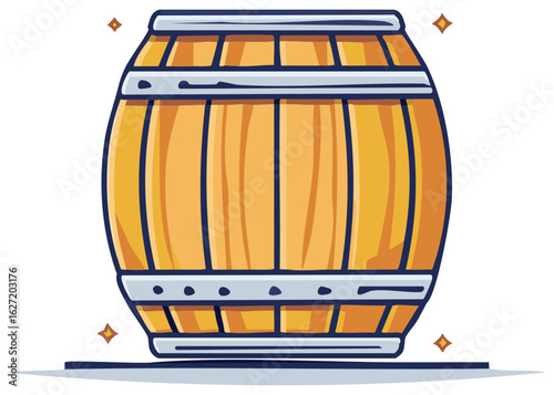 Cartoon Wooden Barrel with Metal Hoops Illustration Design Element