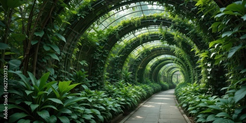  Botanical Burrow A tunnel covered in plants and greenery, creating a tranquil oasis of natural beauty within the urban landscape.