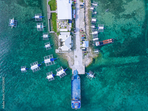 drone photo of a boat dock 