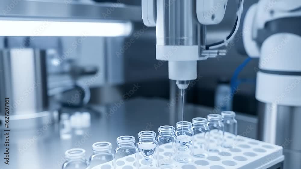 automated robotic arm filling vials in a sterile laboratory Stock Video ...