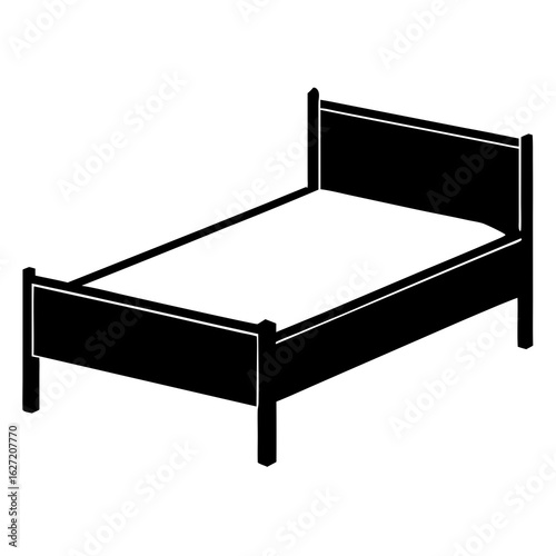 Simple black silhouette of a modern bed frame with a mattress on a white background