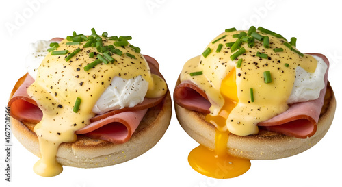Delicious Eggs Benedict with Ham Poached Eggs and Hollandaise Sauce on Transparent Background