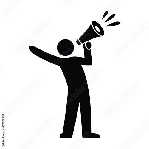 Black Silhouette Icon of a Person Shouting with a Megaphone.