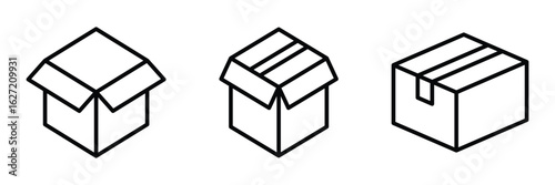 Box and unboxing line icon set. packaging box icon. Product, gift box, package box, product management icon concept