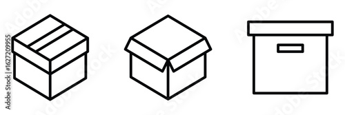 Box and unboxing line icon set. packaging box icon. Product, gift box, package box, product management icon concept