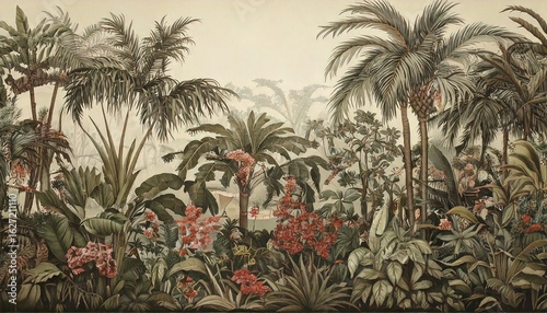  Tropical Wall Mural, Wallpaper Illustration, Mughal Garden Illustration for printing. 