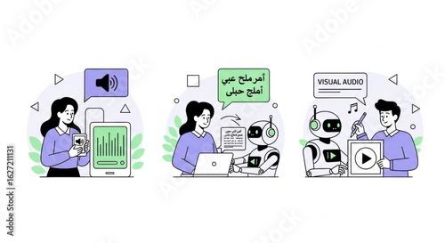 Artificial intelligence collaboration diverse media interaction technological advancement vector