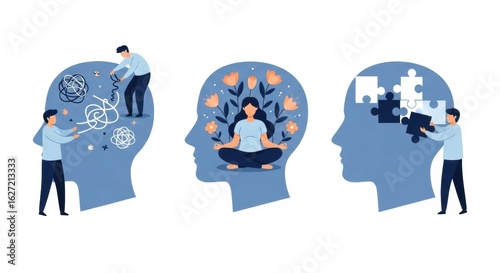 Conceptual illustration of mental health, emotional regulation and psychological wellbeing, a