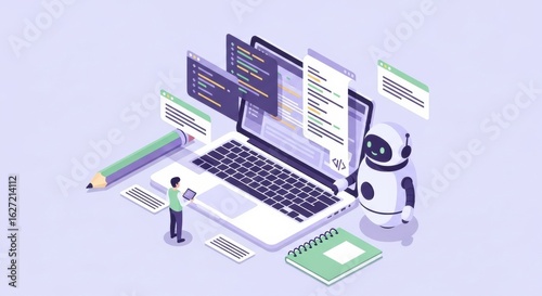 Isometric artificial intelligence programming with laptop and developer conceptual design