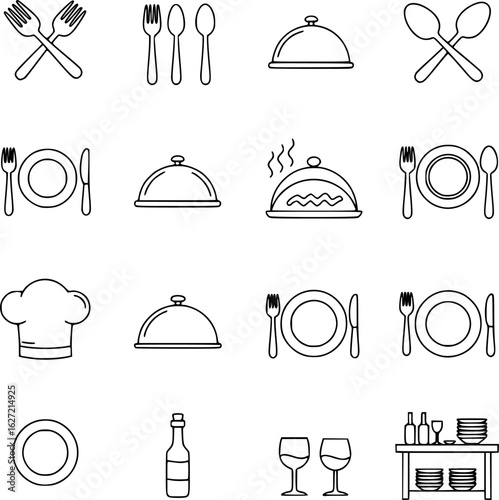 Restaurant and dining icons. Monochrome vector illustration. EPS version.