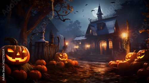 halloween background with pumpkin and bats