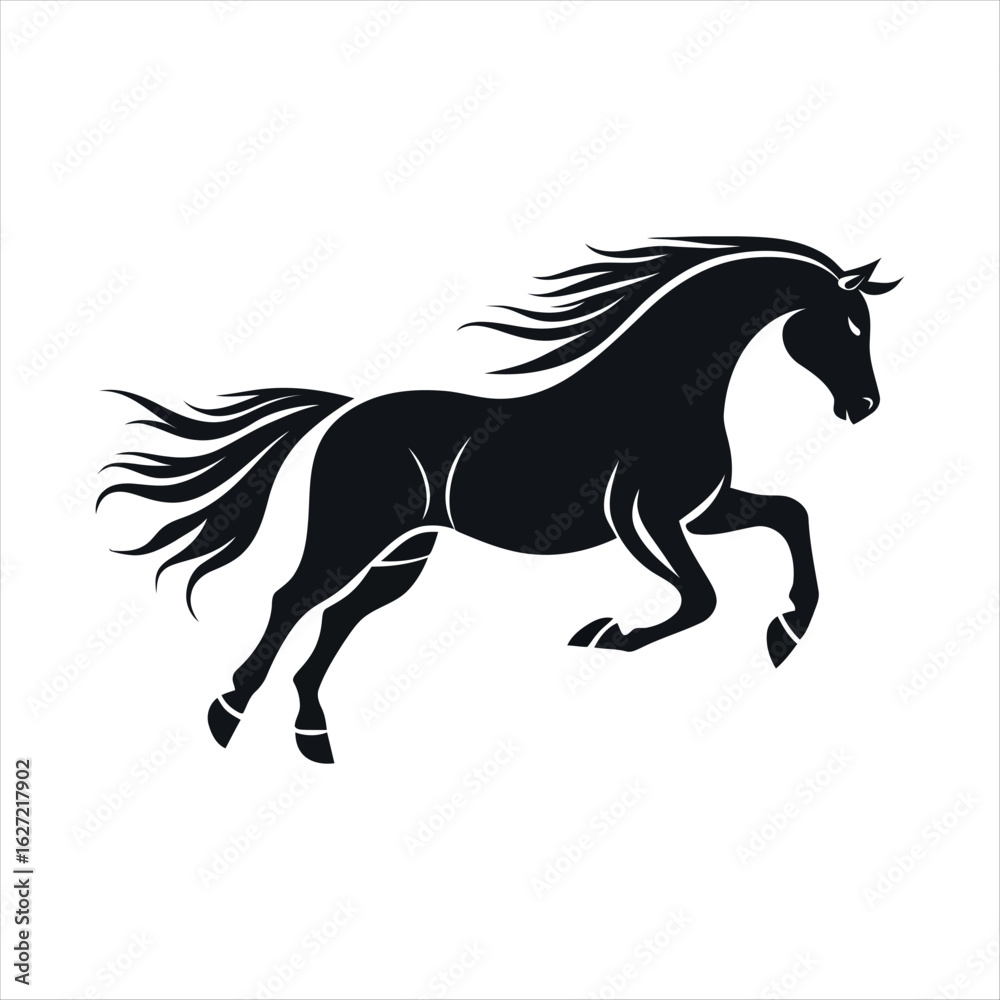 Fototapeta premium Black Silhouette of Running Horse – Galloping Stallion Vector Illustration Isolated on White Background 
