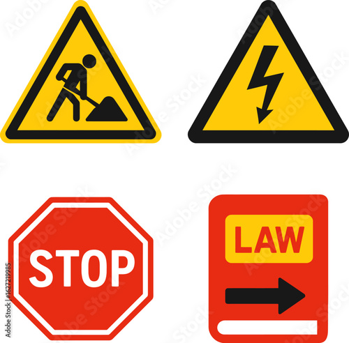 Free Download Bundle of construction sign, high-voltage sign, stop sign, detour arrow. - GFXLoad