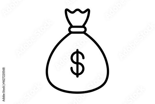 An illustrated vector icon of a cat carrying a sack of money, symbolizing wealth and banking