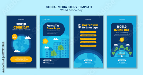 Flat Design of Social Media Stories Template for Celebrating World Ozone Day