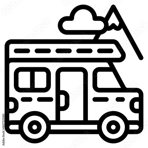 campervan adventure outline icon and illustration