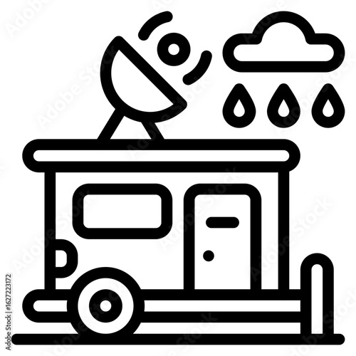 campervan signal in rain outline icon and illustration