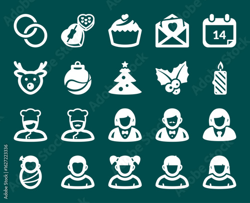 Icons collection, 20 icons dark green illustration vector