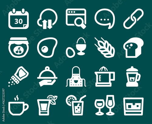 Icons collection, 20 icons dark green illustration vector