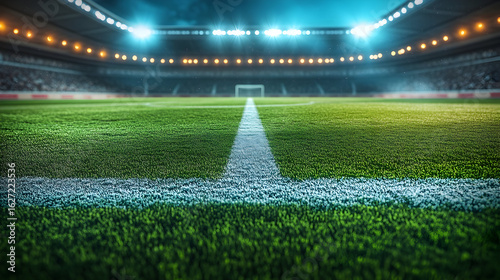 Detailed vector representation of a vibrant green soccer field featuring realistic grass textures, perfect for use as a customizable backdrop in football match planning and sports tactical visualizati