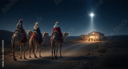 A star has stopped over the house where Jesus was born, and the Magi are heading to the house where the star shines.