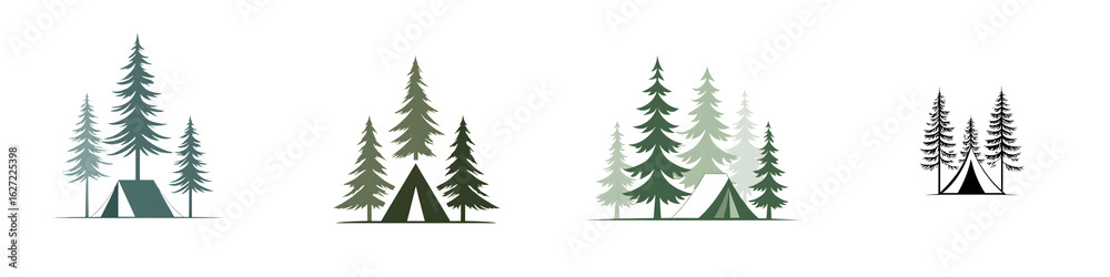 Fototapeta premium Camping in the Woods: Minimalist Pine Tree Illustrations