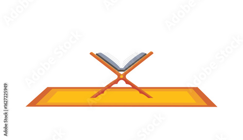 Vector illustration of the Quran on a rehal and prayer rug 