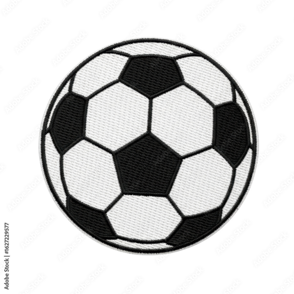Fototapeta premium A detailed embroidery of a classic black and white soccer ball, perfect for sportswear, patches, or team merchandise.
