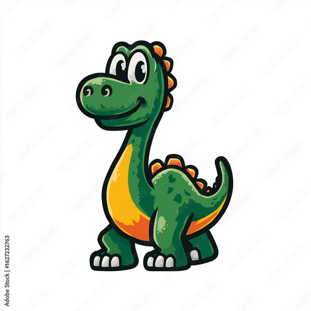 Naklejka premium Cute green brontosaurus dinosaur cartoon character smiling