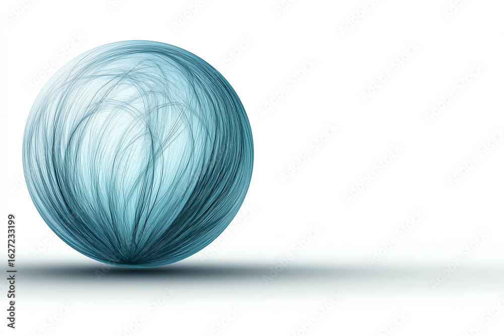 Fototapeta premium A blue sphere with artistic strands on a white background.