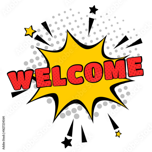 welcome cartoon comics style, vector poster or banner, social media post