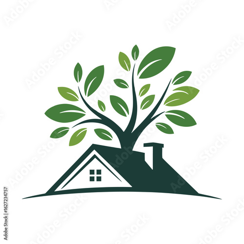 House and tree combine logo design vector, creative design