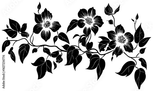 Clematis vine silhouette corner border decoration