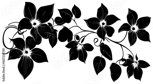 Clematis vine silhouette corner border decoration