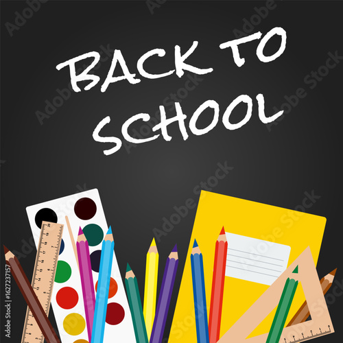 back to school chalk handwritten text on black chalkboard, new academic year social media post template, semester beginning web banner