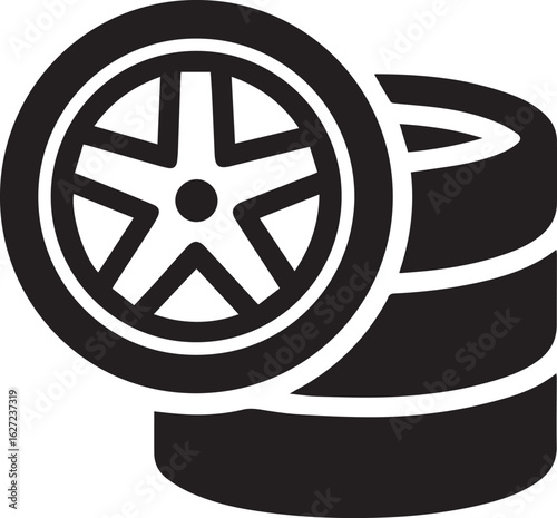 black tire silhouette vector, tire silhouette vector icon design, car wheel on white background