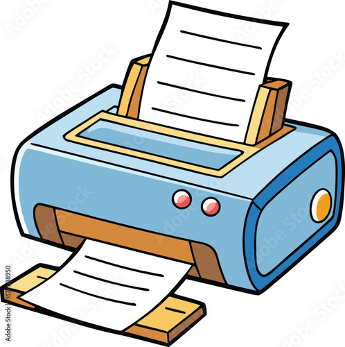 Modern printer with paper output on white background