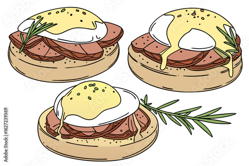 Illustration of eggs benedict with hollandaise sauce a delectable brunch option perfect for restaurant menus and culinary designs